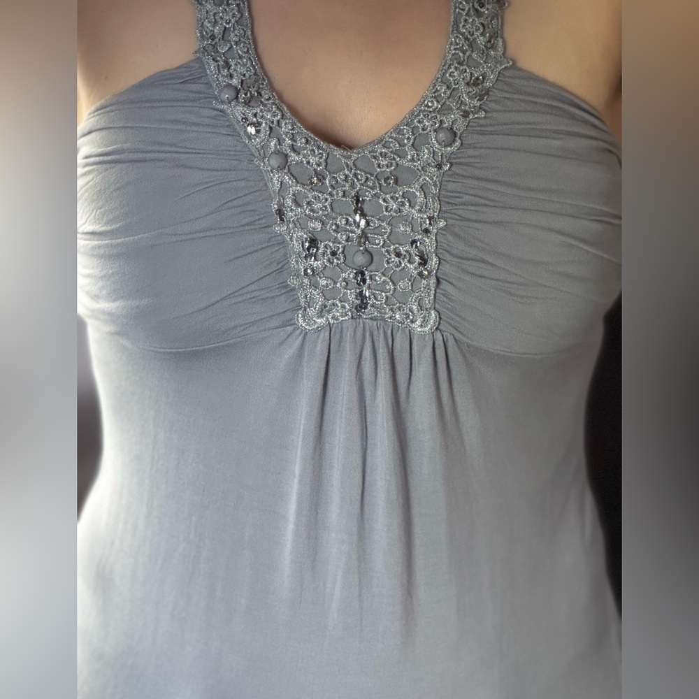 Gray Ruched Embellished Halter-Style Top